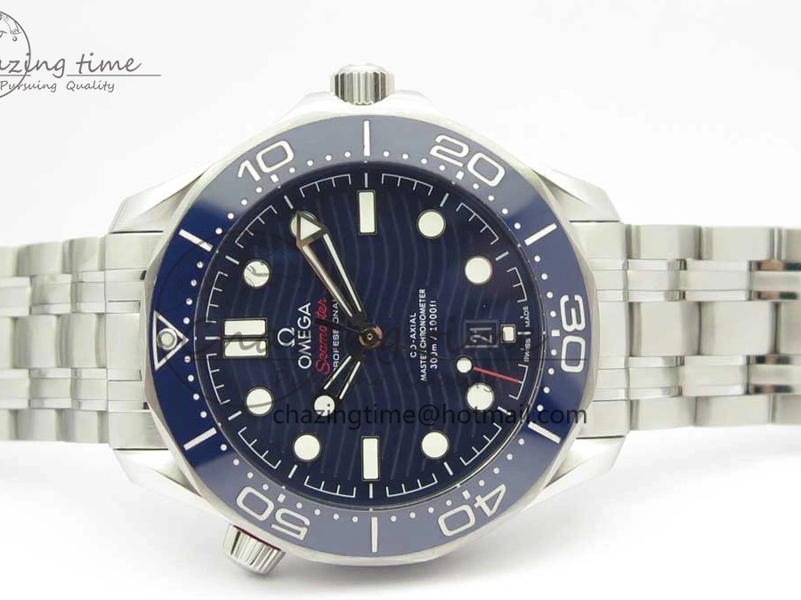 0301 ZeroBulk 2018 Seamaster Diver 300M OMF Best Edition Blue Ceramic Blue Dial on SS Bracelet A8800 (Black Balance Wheel) 7957
